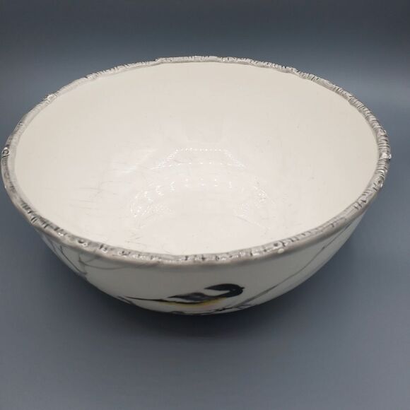 Global Design Kate Williams Winter Chickadee Gray Trim Berries 10" Veg. Bowl - Picture 2 of 9
